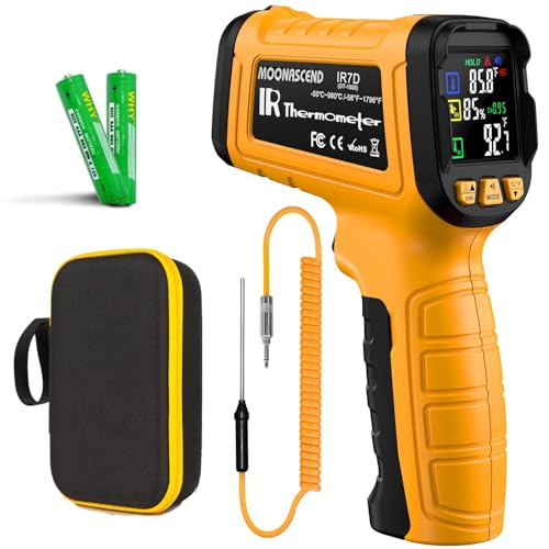 Infrared Thermometer Gun, -58°F to 1796°F, Dual-Mode 50:1 | Surface & Internal Temperature Measurement，932°F K-Type Probe Included，Humidity & HVAC System Monitoring - color: Yellow/-58°F to 1796°F and -4°F to 932°F