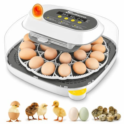 Sailnovo Incubator for 24 Eggs, 4 Modes Egg Incubator with Automatic Egg Turning, Temperature Control and Humidity Alarm - 360°View with Clear Window Incubators for Hatching Chicks(Grey)