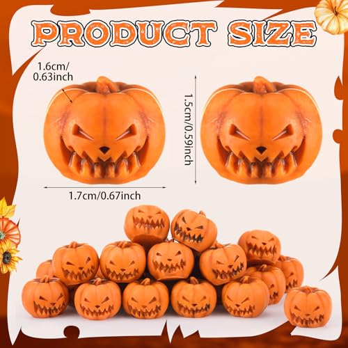 Arrowbash 100 Pcs Mini Halloween Pumpkin Skull Figurines Bulk Small Resin Skeleton Head Statues Decoration Miniature Realistic Fake Skeleton Figure for Halloween Party Favor Home Table Decor (Pumpkin) - style: Pumpkin