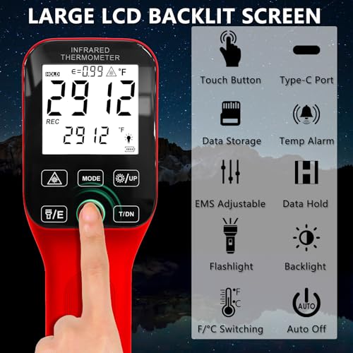 Pyrometer, 30:1 Industrial Infrared Thermometer Gun Rechargeable, -58℉~2912℉ High Temp Waterproof Digital IR Laser Temperature Gauge (NOT for Human) - color: Orange