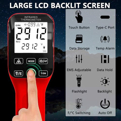 Pyrometer, 30:1 Industrial Infrared Thermometer Gun Rechargeable, -58℉~2912℉ High Temp Waterproof Digital IR Laser Temperature Gauge (NOT for Human) - color: Orange
