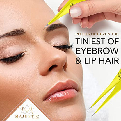 Majestic Bombay Fine Point Tweezers for Women and Men – Splinter Ticks, Facial, Brow and Ingrown Hair Removal–Sharp, Needle Nose, Surgical Tweezers Precision Pluckers best tweezers for chin hair - color: Yellow