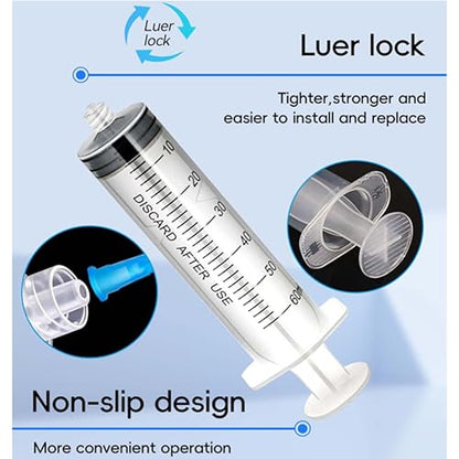 4 Pack 60 ml Syringe for Liquid Without Needle,Luer Lock Syringes with Cap, Individually Wrapped,Measurement for Scientific Labs,Measuring Liquids,Pet Feeding,Oil or Glue Applicator (B 4 Pack 60ml) Luer Lock - size: B 4 Pack 60ml