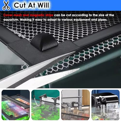 Katzowen DIY Fish Tank Top Cover/Anti-Jumping Net with Magnetic Edges, Mesh Terrarium Lid Aquarium Hood, Square Ventilation Opening Screen Netting, Cut to Size(L47.2xW17.7in/120x45cm) - size: L47.2xW17.7in/120x45cm