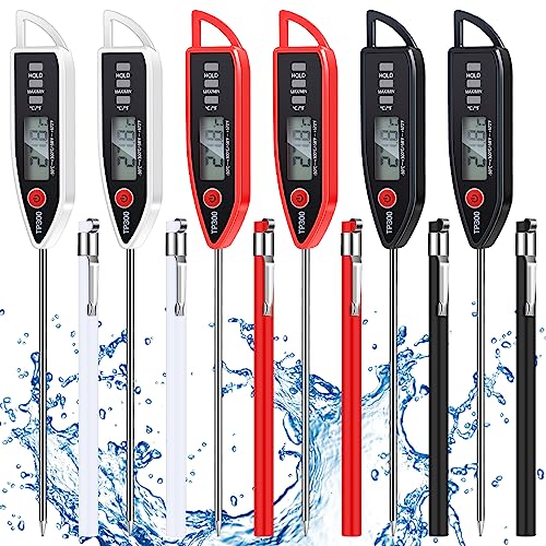 Copkim 6 Set Waterproof Food Thermometer for Water, Liquid, Candle and Cooking Digital Meat Thermometer with Long Probe Instant Read for Kitchen BBQ Grill Candy (Black,White,Red) - color: Black,White,Red