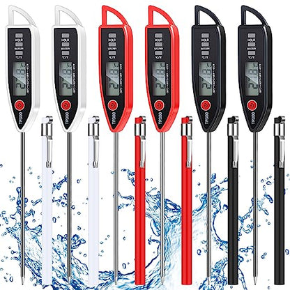 Copkim 6 Set Waterproof Food Thermometer for Water, Liquid, Candle and Cooking Digital Meat Thermometer with Long Probe Instant Read for Kitchen BBQ Grill Candy (Black,White,Red) - color: Black,White,Red