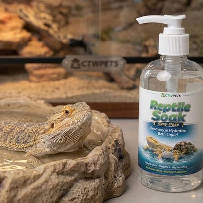 CTWPets Reptile Electrolyte Soak – Vitamin & Electrolyte Bath Concentrate for Bearded Dragons, Leopard Geckos, Tortoises & Snakes – Makes 100+ Baths (8oz, Easy Soak) - size: 8 Fl Oz (Pack of 1)