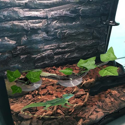 PINVNBY Reptile Corner Branch Resin Climb Tree Branch Decor with Leaves Terrarium Plant Decoration with Suction Cup Gecko Plant Ornament for Amphibian Lizard Snake Climbing (1 Pcs)
