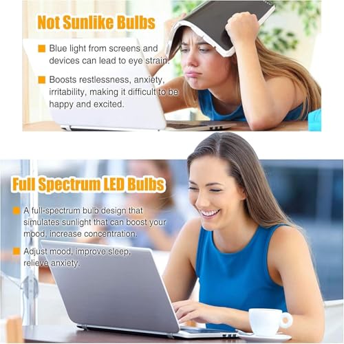 Full Spectrum Light Bulb, 6000K Natural Sunlight Bulbs, 9W 60W Equivalent LED Light Bulb, Natural Light Bulbs A19, E26/E27 LED Light Bulbs for Home, 2 Pack - color: 6000k Daylight, size: 2 Count (Pack of 1)