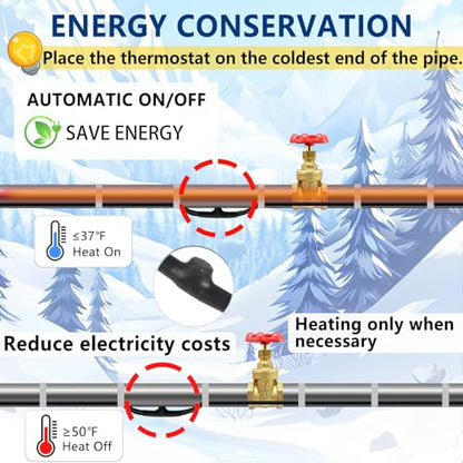 3ft 7w/ft Constant Wattage Pipe Heat Cable - CSA/ETL Certified, Energy-Saving for Metal & Water-Filled Plastic Pipes, Keeps Water Flowing at -40°F, 120V - style: 3 Feet