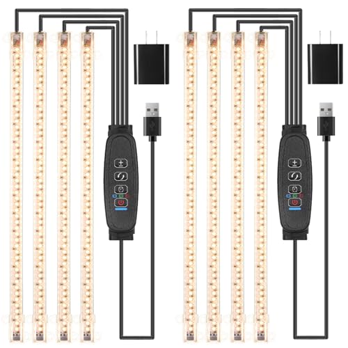 13 Inches Plant Growing Lamp Strips, Full Spectrum LED 3500K Grow Light for Indoor Plants with 3/9/12H Timer and 10 Dimmable Levels for Green House Hydroponics Succulent and Shelf, 4 Head 2 Pack - color: Black Cabel, size: 4 Head 2 Pack 3500K
