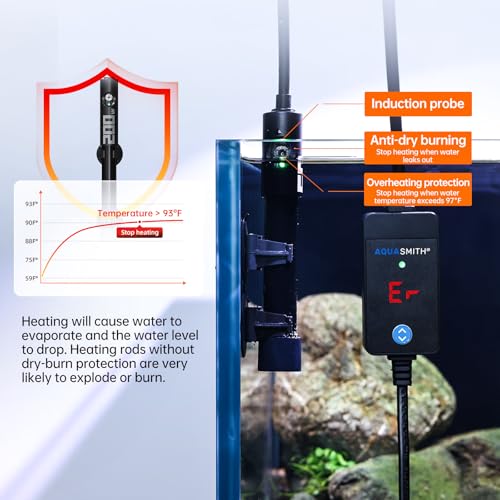 AQUASMITH Aquarium Heater,50w/100w/150w/200w/300w/500w Submersible Fish Tank Heater,External LED Controller, with Over-Temperature Protection and Automatic Power-Off When Leaving Water for. - size: 100W