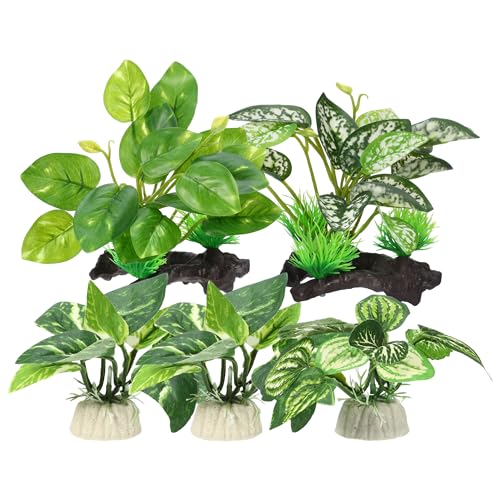 Silk Aquarium Plastic Plants Fish Tank Decor Driftwood for Fish Green 5pcs