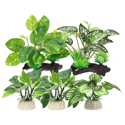 Silk Aquarium Plastic Plants Fish Tank Decor Driftwood for Fish Green 5pcs