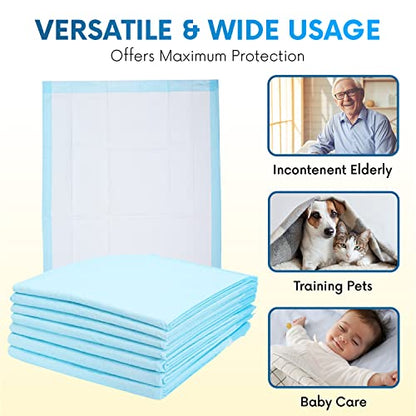 Healqu Disposable Underpads - Incontinence Bed Chux Pads for Adults, Kids, Elderly, and Pets - Fluid and Urine Bed Protection - Large, Super Absorbent Fluff and Polymer (24x36 Case of 150) - size: 24x36" Box of 150