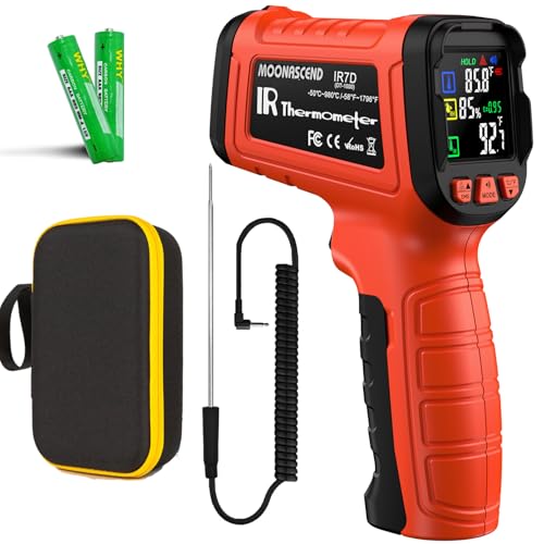 Infrared Thermometer Gun, Include K-Type Probe for Humidity, -58°F to 1796° F Digital Laser Temperature Gun for Cooking, 16:1 IR Temp Gun for Griddle, Pizza Oven, Engine, HVAC, Industrial & Home Use - color: Orange/-58°F to 1796°F and -58°F to 572°F