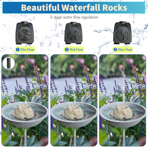 SAC SMARTEN ARTS Fountain for Bird Baths for Bird Bath Fountain with 7.5W Water Pump Resin Granite Rock Water Feature for Garden Patio Lawn Hummingbird Birdbath Fish Tank and Aquariums