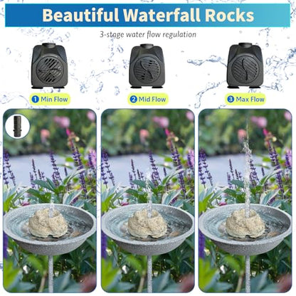 SAC SMARTEN ARTS Fountain for Bird Baths for Bird Bath Fountain with 7.5W Water Pump Resin Granite Rock Water Feature for Garden Patio Lawn Hummingbird Birdbath Fish Tank and Aquariums