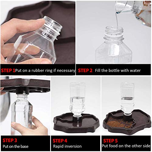 Automatic Reptile Feeder Reptile Food and Water Dish Bowl Bottle Tortoise Turtle Water Dispenser for Bearded Dragon Gecko Lizard (Brown) - color: Brown