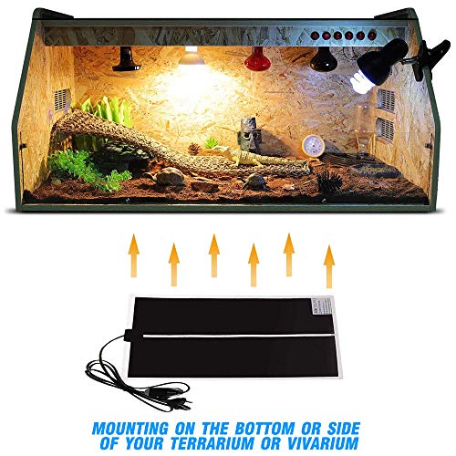 Reptile Heating Pad with Temperature Adjustment, 110V Non-Adhesive Heat Mat for Reptiles Tortoise Snakes Lizard Gecko Hermit Crab Turtle Amphibians - 20W Terrarium Heat Pad - size: 16.5 x 11 IN