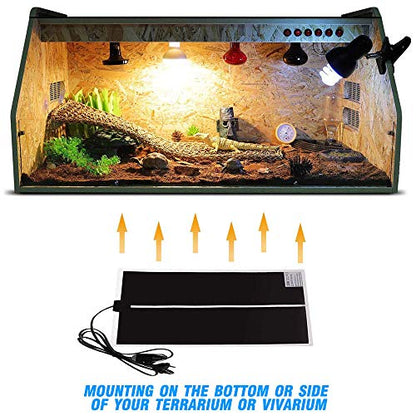 Reptile Heating Pad with Temperature Adjustment, 110V Non-Adhesive Heat Mat for Reptiles Tortoise Snakes Lizard Gecko Hermit Crab Turtle Amphibians - 7W Terrarium Heat Pad - size: 11 x 6 IN