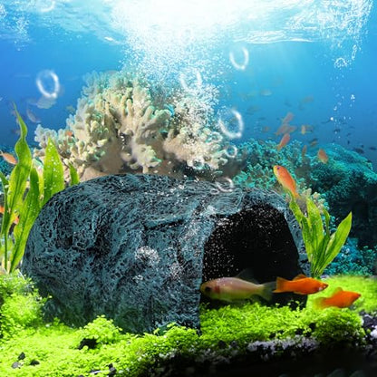 Hide Cave Aquarium Decorations - Premium Resin Hideout for Reptiles & Amphibians, Fish Hiding Spot with Realistic Moss Rock Look,Aquarium Terrarium Decor