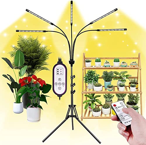 yentbokj 5-Head Adjustable LED Lights, Full Spectrum Grow Lamp with Timer, Warm White Light for Indoor Plants