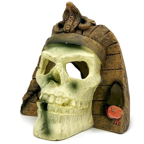 Pharaoh Reptile Hide Leopard Geckos Bearded Dragon Egyptian Skull Hideout Caves Shelter Egypt Décor Lizard Crested Tank Accessories Spider Decoration Amphibian Habitat - color: Pharaoh Skull