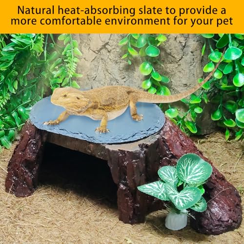 Bearded Dragon Basking Platform,Reptile Hide Cave with Heat Storage Slate Rock,Leopard Gecko Climing Decor Tank Accessories for Turtle,Ball Pythons,Lizard,Snake,7.7×4.7×2 inch