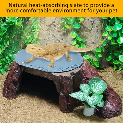 Bearded Dragon Basking Platform,Reptile Hide Cave with Heat Storage Slate Rock,Leopard Gecko Climing Decor Tank Accessories for Turtle,Ball Pythons,Lizard,Snake,7.7×4.7×2 inch