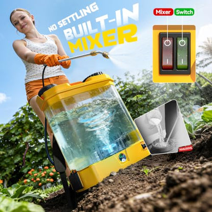 Battery Backpack Sprayer Compatible with Dewalt 20V Battery (Tool Only) 4.2 Gallon with Auto Mixer, 0–100PSI Adj, Leak-Proof Metal Telescopic Wand 42", 6 Nozzles, Ergonomic Strap Ecarke Garden Sprayer - color: Yellow