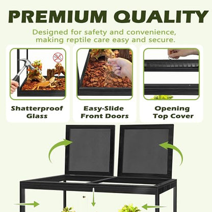 PROLEE Reptile Tank, 65 Gallon Beard Dragon Tank, Tempered Glass Reptile Encloure and Snake Tank with Locking Design for Lizard,Gecko,Chameleon (40"X19.5"X19.5",Black) - color: Black, size: 65 Gallon (40x19.5x19.5 Inch)