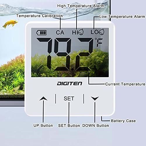 DIGITEN Aquarium Thermometer Digital Fish Tank Thermometer with Large LCD Display Stick On Water Terrarium Temperature Sensor Gauge for Reptiles Turtle Amphibians - color: White