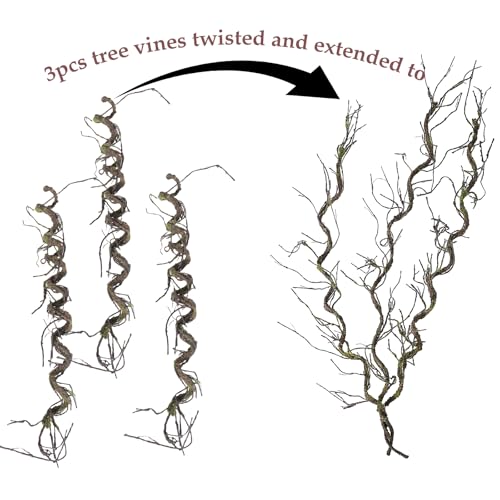 71"Faux Bendable Tree Branches Moss Grapevines Twig Garland Halloween Decor | Twisting Artificial Greenery Woody Plants Stems Trunk for Arch Fireplace Wall Hanging Garden Jungle Theme Reptile Decoration