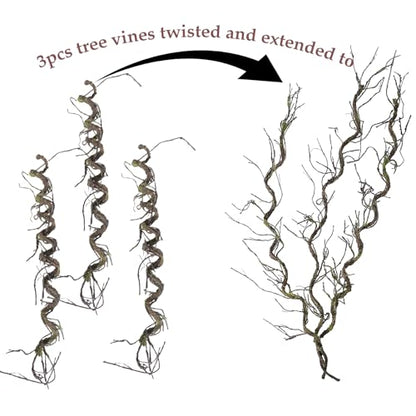 71"Faux Bendable Tree Branches Moss Grapevines Twig Garland Halloween Decor | Twisting Artificial Greenery Woody Plants Stems Trunk for Arch Fireplace Wall Hanging Garden Jungle Theme Reptile Decoration