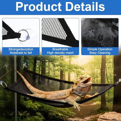 Lizard Hammock | Breathable Mesh Snake Bed | Reptile Hammock Bearded Dragon - for Cage Enclosure Terrarium Habitat Lizard Enrichment Chameleon Frog Tortoise - color: Black