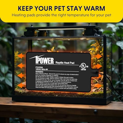 iPower 4x7 Inch Reptile Heating Pad, Under Tank Heater Terrarium Warmer Heat Mat for Turtles, Lizards, Frogs, Snakes, Safe & Energy-Efficient - color: Black/Heat Pad, size: 4" x 7"
