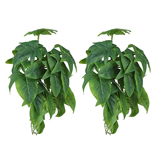 2PCS Artificial Water Plant Simulation Vine Lifelike Plastic Sweet Potato Leaves Decoration with Suction Cup for Fish