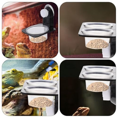 VILLCASE Reptile Hanging Food and Water Bowl Set with Suction Cup, Dual-Compartment Feeding Dish for Lizards, Reusable Pet Water Bowls for Terrarium Use