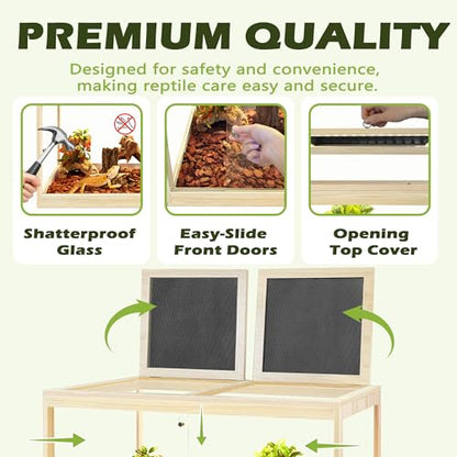 PROLEE Reptile Tank, 35 Gallon Beard Dragon Tank, Tempered Glass Reptile Encloure and Snake Tank with Locking Design for Lizard,Gecko,Chameleon (32"X15.5"X15.5",Oak) - color: Oak, size: 35 Gallon (32x15.5x15.5 Inch)