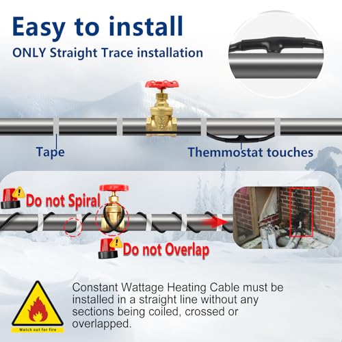 TOPUDRE 24ft Electric Heat Tape for Water Pipes - Constant Wattage 7w/ft, CSA/ETL Certified, Ideal for Metal & Water-Filled Plastic Pipe Freeze Protection - style: 24 Feet