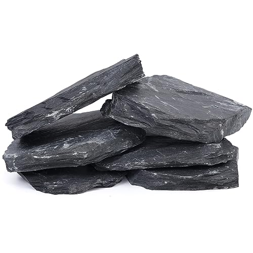 6.1-8.1 Inches Natural Slate Rock, 6 PCS Large Flat Aquarium Stones for Aquascaping, Terrariums, Reptile Tanks & Aquarium Décor