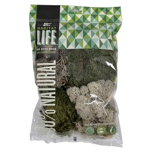The Habitat Life - Natural Variety Pack - Mix of Reindeer, Mood, Sheet & Spanish Moss - for All Terrariums - Humidity Control - Breathable Bedding - Dye-Free & Safe - Small - 1 Pack - size: Small, style: Variety Pack