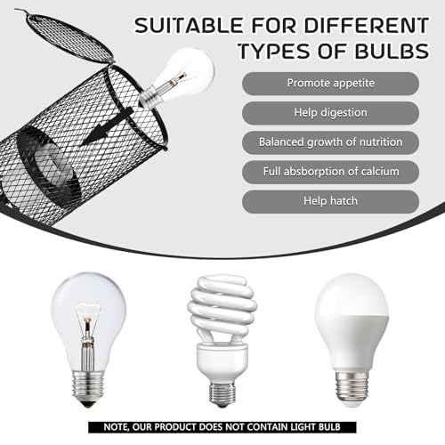 VIHOSE 2 Pcs Reptile Heat Lamp Guard with 150W Ceramic Heat Emitter Basking Anti Scald Heating Lamp Holder Mesh Cage Reptile Protection Lampshades for Lizard Snake Chick, Bulb Not Included - color: White