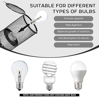VIHOSE 4 Pcs Reptile Heat Lamp Guard with 150W Ceramic Heat Emitter Basking Anti Scald Heating Lamp Holder Mesh Cage Reptile Protection Lampshades for Lizard Snake Chick - color: White
