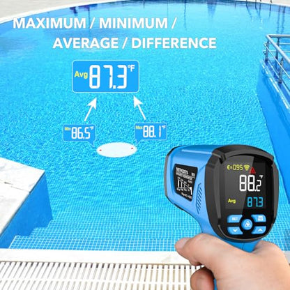 Infrared Thermometer Temperature Gun, -40℉ to 2192℉ Dual Laser High Temp Thermometer with LCD Color Display, Non-Contact Industrial Pyrometer 50:1 Distance Ratio, Adjustable Emissivity - color: Blue (-40℉~2192℉)