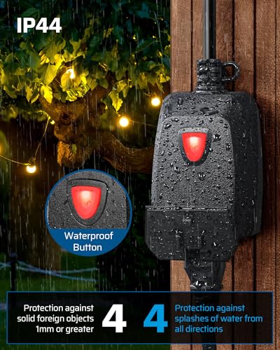 DEWENWILS Outdoor Dimmer for String Lights, 100FT Remote Range, IP44 Waterproof Plug-in Dimmer for Garden, Patio, Porch, 4 Level Brightness Button, Max 150W Dimmable LED/300W Tungsten Bulbs - size: Dimmer with 1 outlet