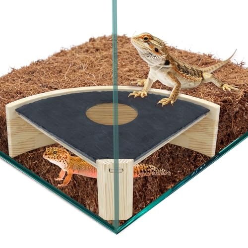 Reptile Basking Platform, 8" Corner Slate Rock Hide Cave for Leopard Geckos, Bearded Dragons, Hermit Crabs and Small Snakes, Underground Shelter Cave, Reptile Tank Accessories