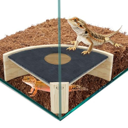 Reptile Basking Platform, 8" Corner Slate Rock Hide Cave for Leopard Geckos, Bearded Dragons, Hermit Crabs and Small Snakes, Underground Shelter Cave, Reptile Tank Accessories