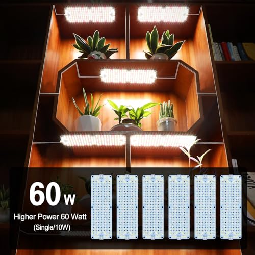 FRGROW 6Pack Flat Grow Lights for Indoor Plants, Seed Starting, Veg, 4/8/12/16/20H Timer, Light and Thin 60W Grow Lights for Under Cabinet Plant/Shelves, Two Connection Modes, Quick Installation - size: XLZB-6Pack-60W